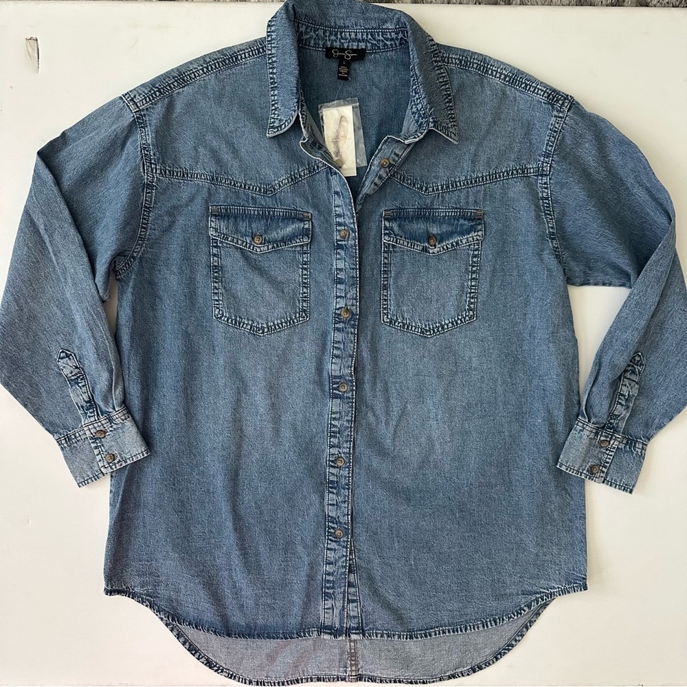 Jessica Simpson Blue Denim Button Up Shirt Size L